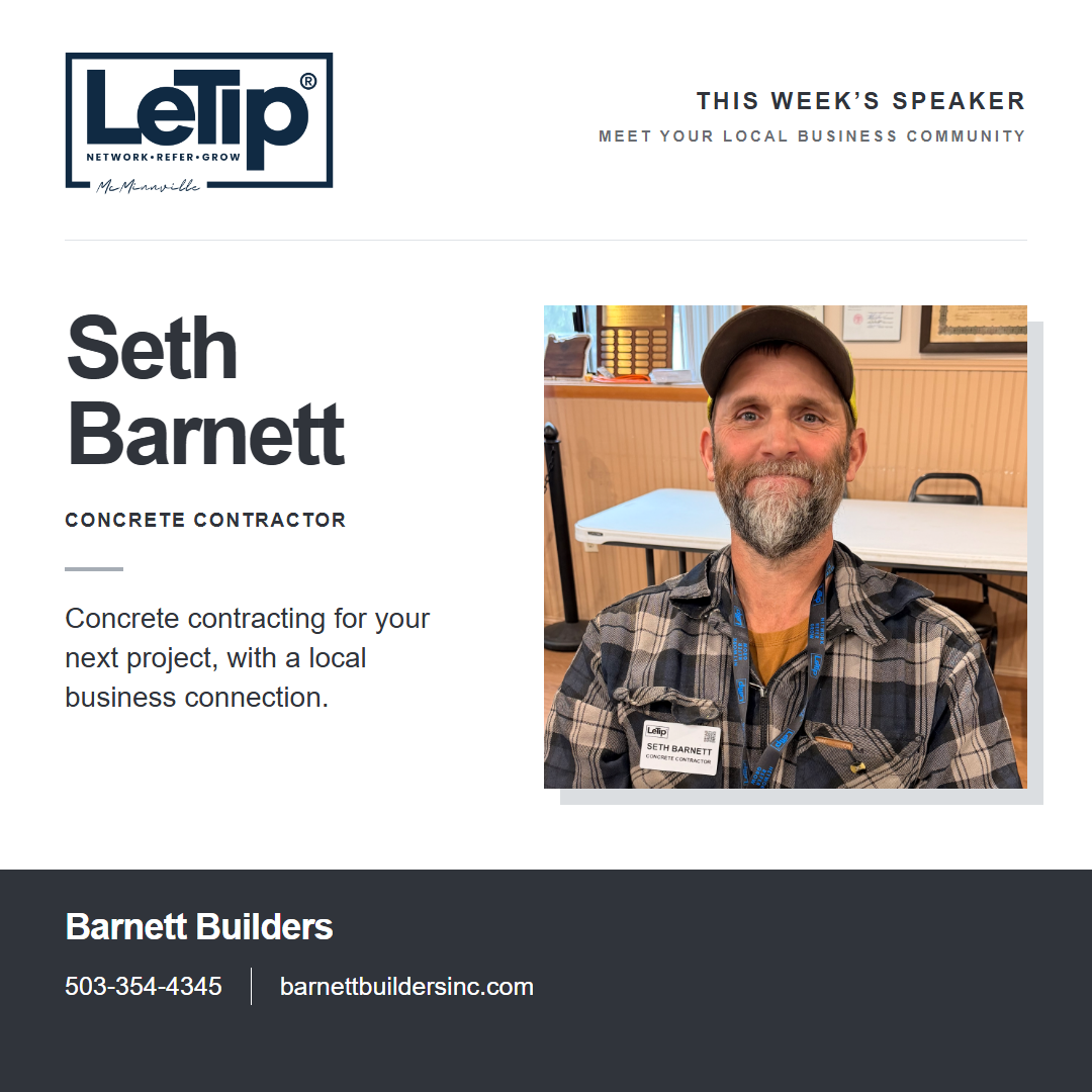 Speaker card for Seth Barnett at Barnett Builders, with business contact information