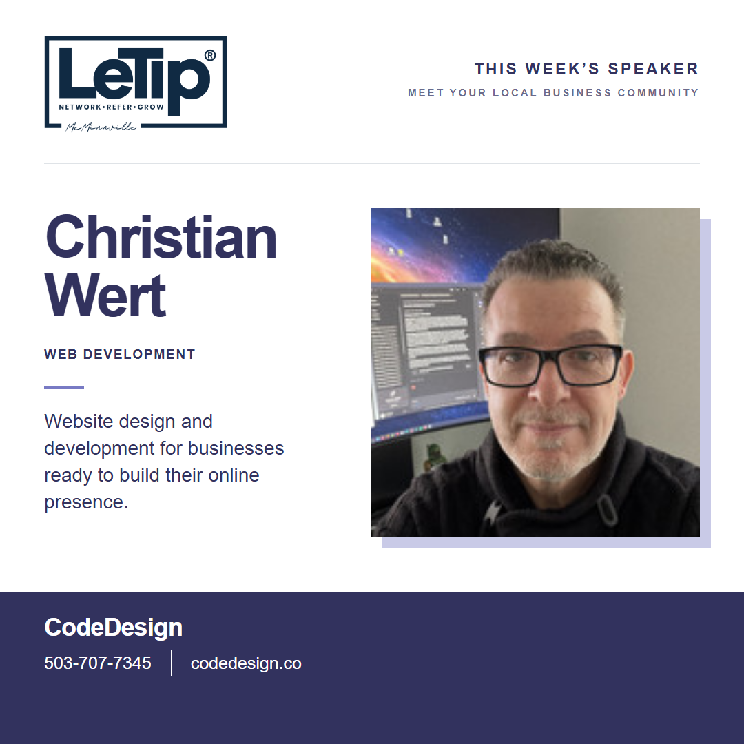 Speaker card for Christian Wert at CodeDesign, with business contact information