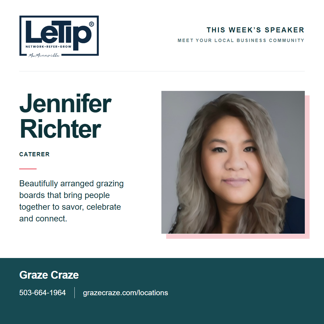 Speaker card for Jennifer Richter at Graze Craze, with business contact information