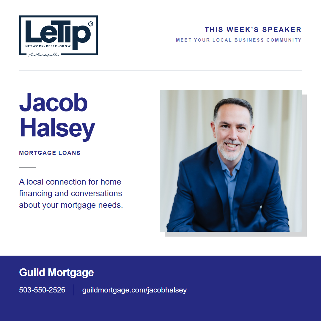 Speaker card for Jacob Halsey at Guild Mortgage, with business contact information