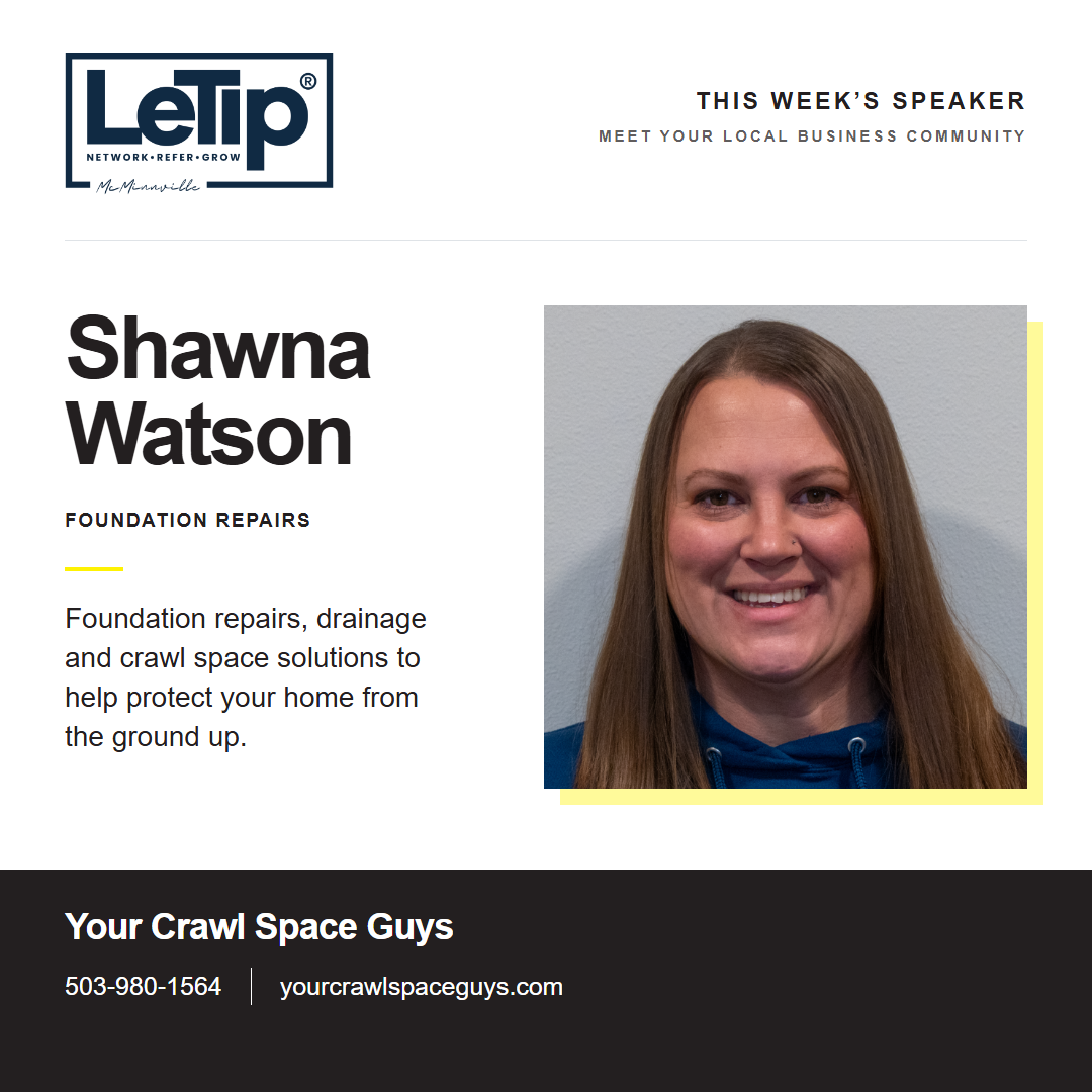 Speaker card for Shawna Watson at Your Crawl Space Guys, with business contact information